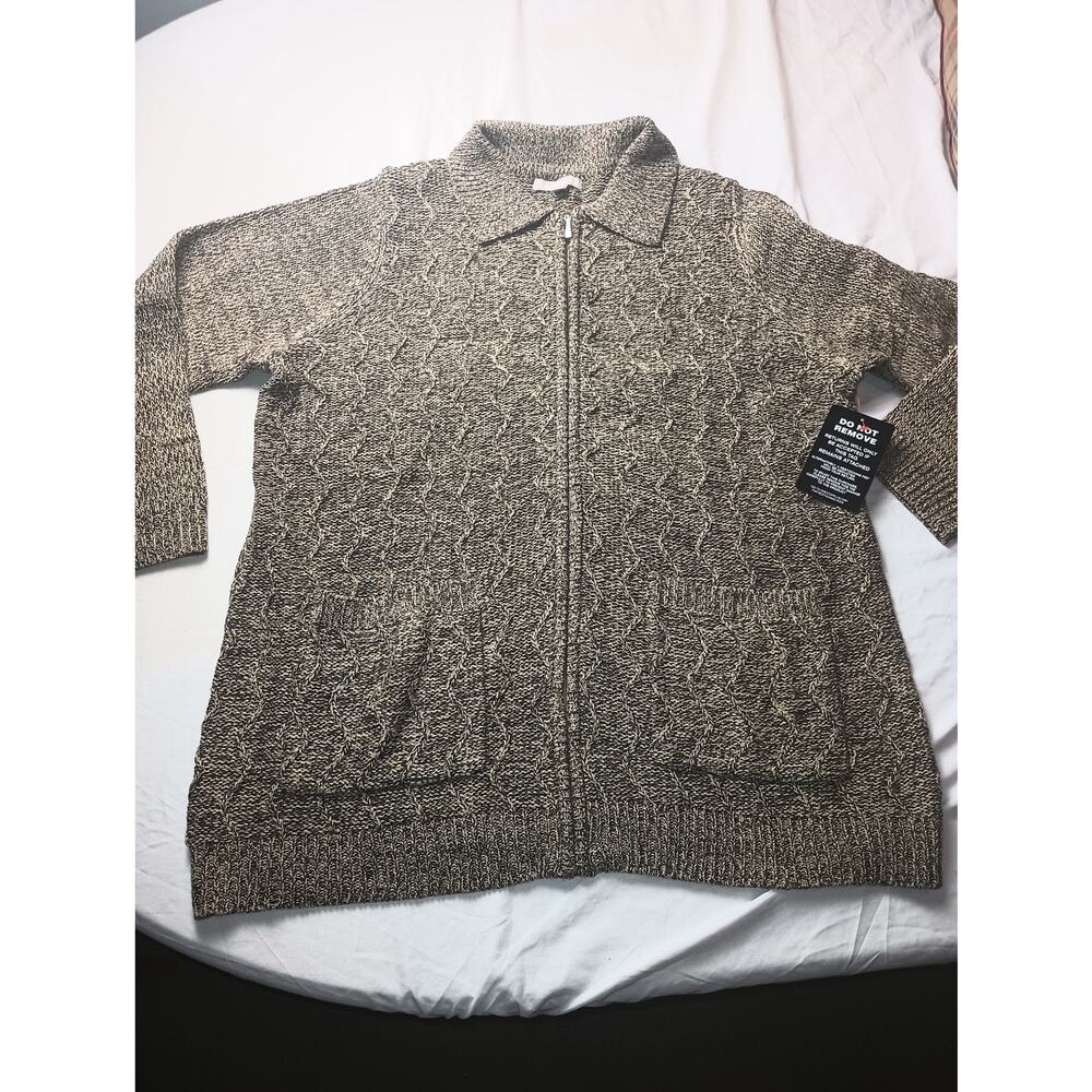 Women Within Knit Brown Full Zip Sweater Double Pocket NWT Size 18/20
